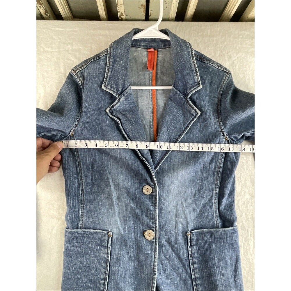 BONJOUR Denim Blazer Jacket Y2K 2000s Retro Pockets Women Medium - Picture 8 of 11